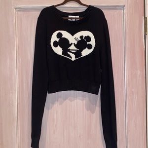 Forever 21 Disney Mickey Cropped Black Sweater